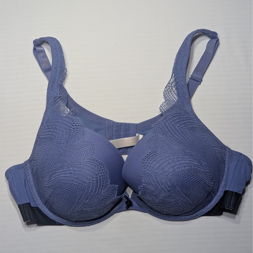 Cacique Women Plunge‎ Underwire Sports Bra Lace Nylon Blue Size 44B Boost Padded
